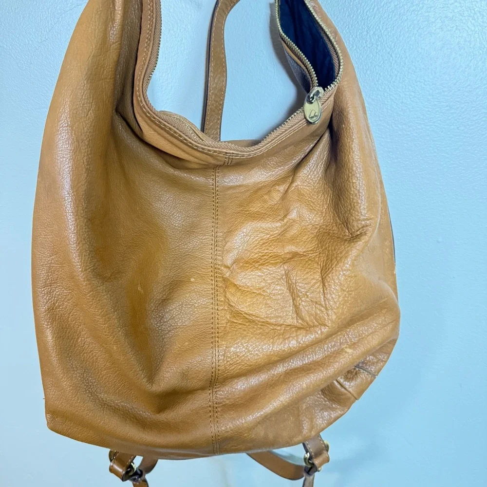 Zara Woman Convertible Slouchy Pebbled Leather Hobo Backpack Size Large Tan